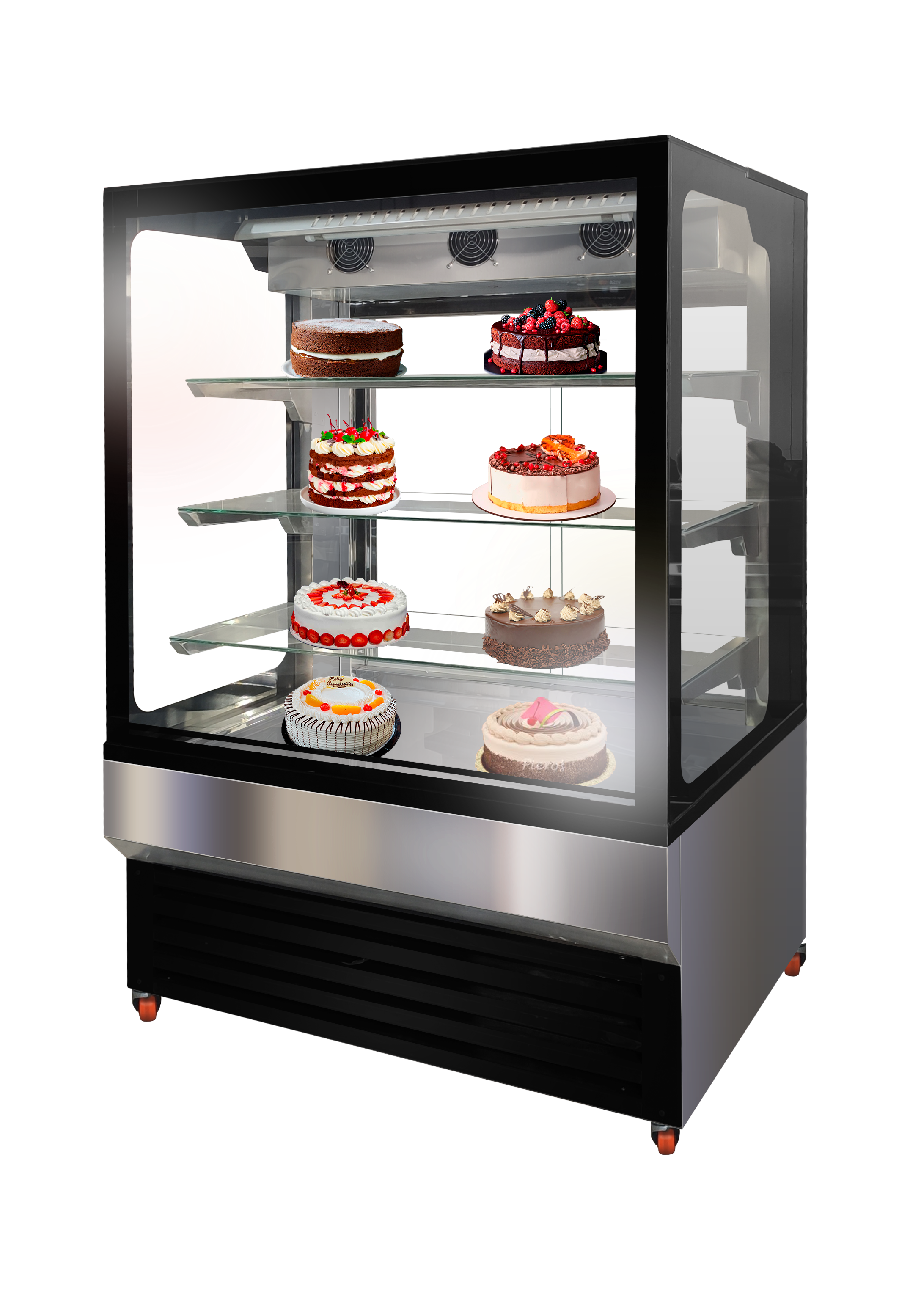 Vitrina para tortas, mostrador marco negro, cap 400 lt