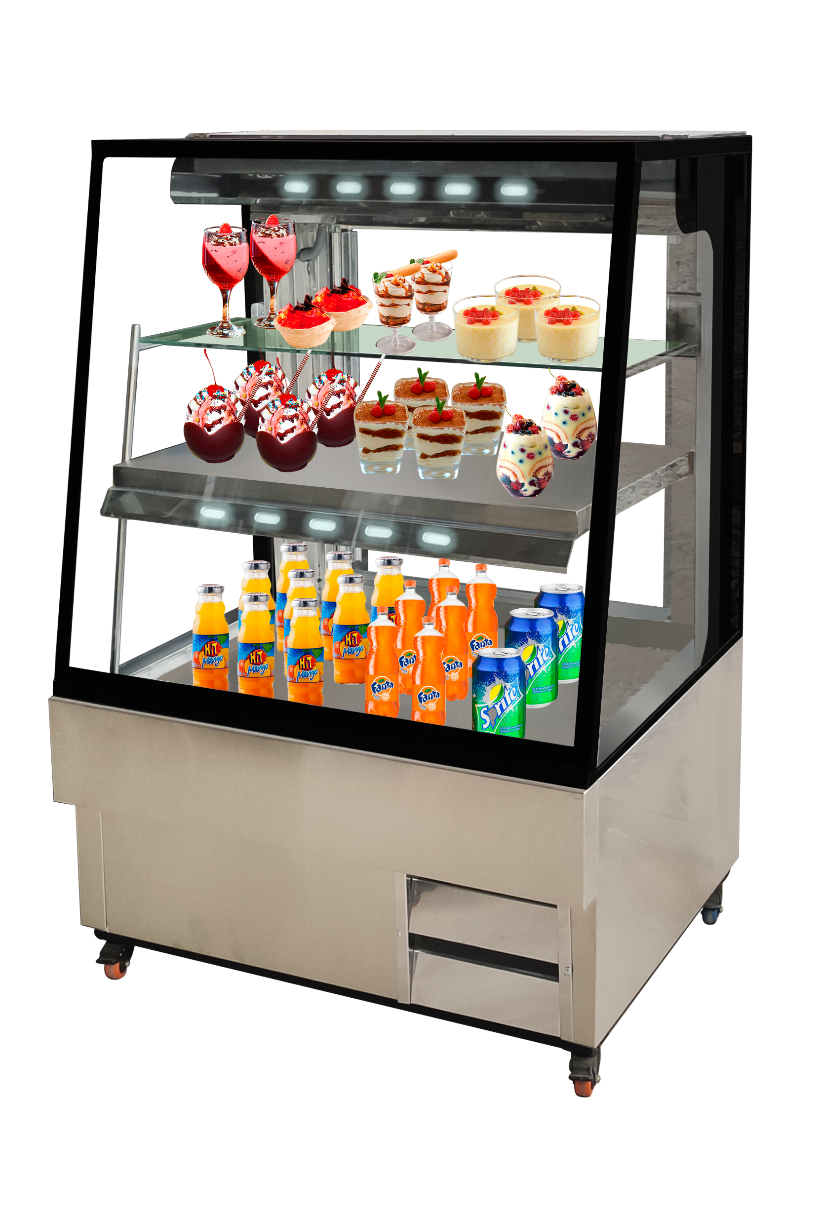 Vitrina multiuso mostrador, marco negro, cap 580 lt