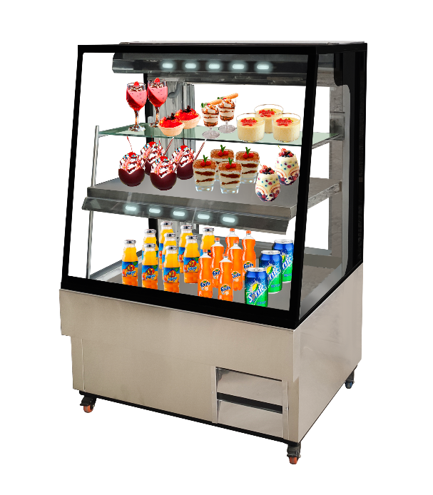 Vitrina multiuso mostrador, marco negro, cap 400 lt