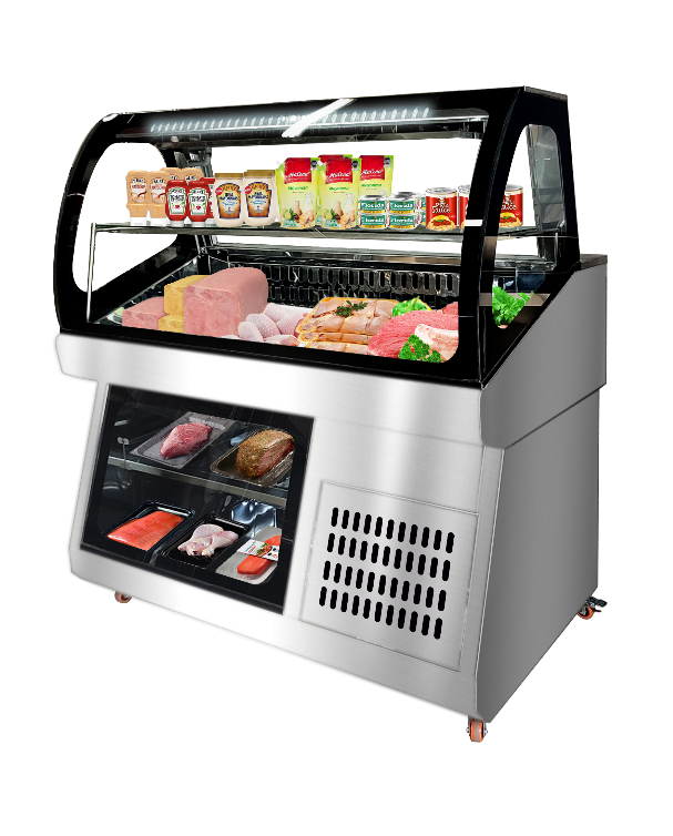 Vitrina multiuso mostrador, curvo, con cámara /Tiro forzado, cap 580 lt