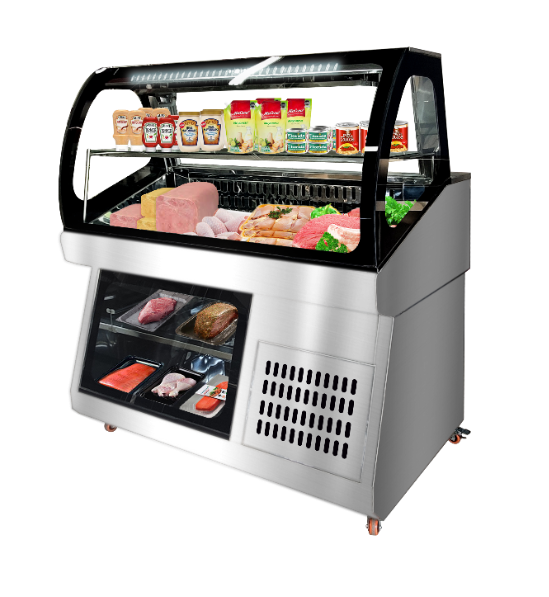 Vitrina multiuso mostrador, curvo, con cámara /Tiro forzado, cap 520 lt