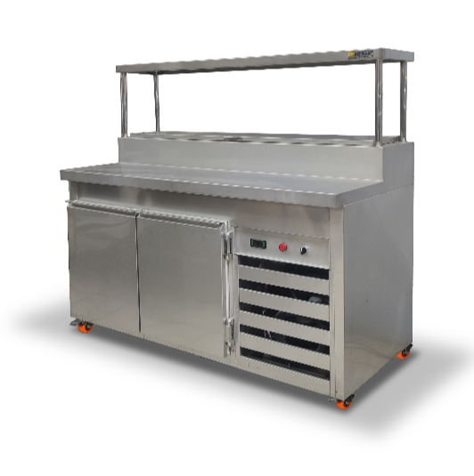 Mesa de trabajo para conservación, 2 puertas, salsera + repisa