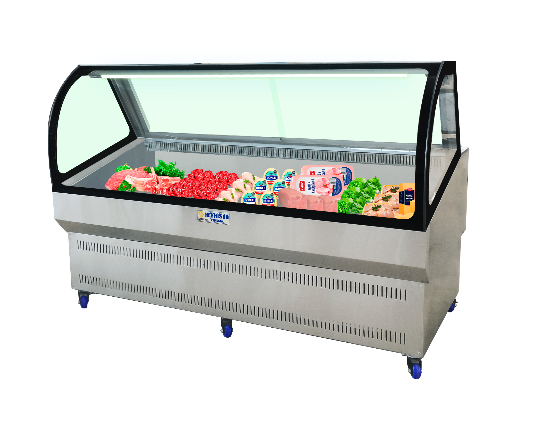 Vitrina para carnes y embutidos, marco negro curvo, cap. 1480 lt