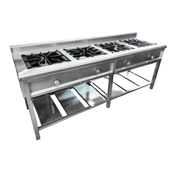 Cocina 4 hornillas lineal, de pared, presion alta comb/gas