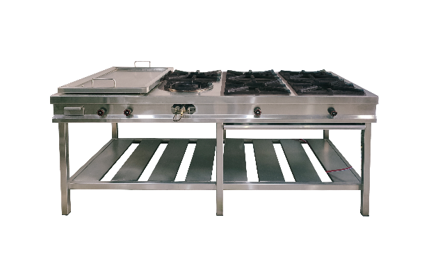 Cocina 2 hornillas + wok, pared/lineal presion alta comb/gas.