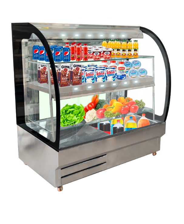 Vitrina multiuso mostrador, curvo marco negro, cap 880 lt