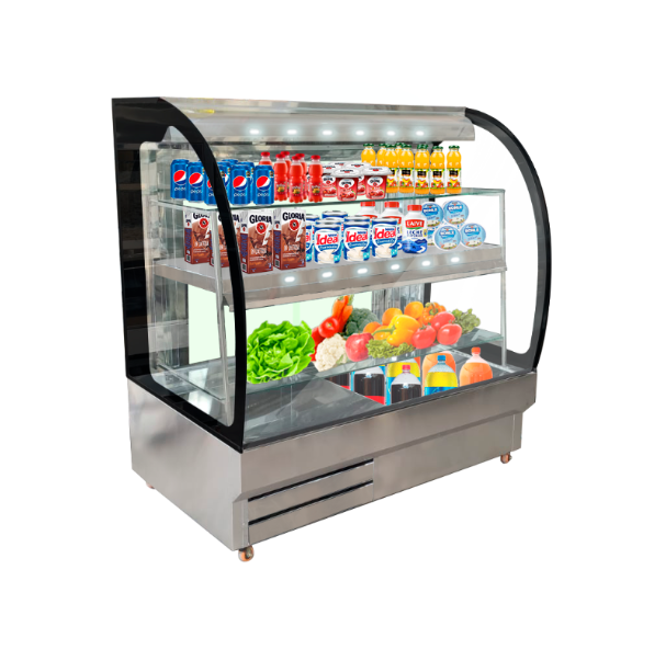 Vitrina multiuso mostrador, curvo marco negro, cap 580 lt