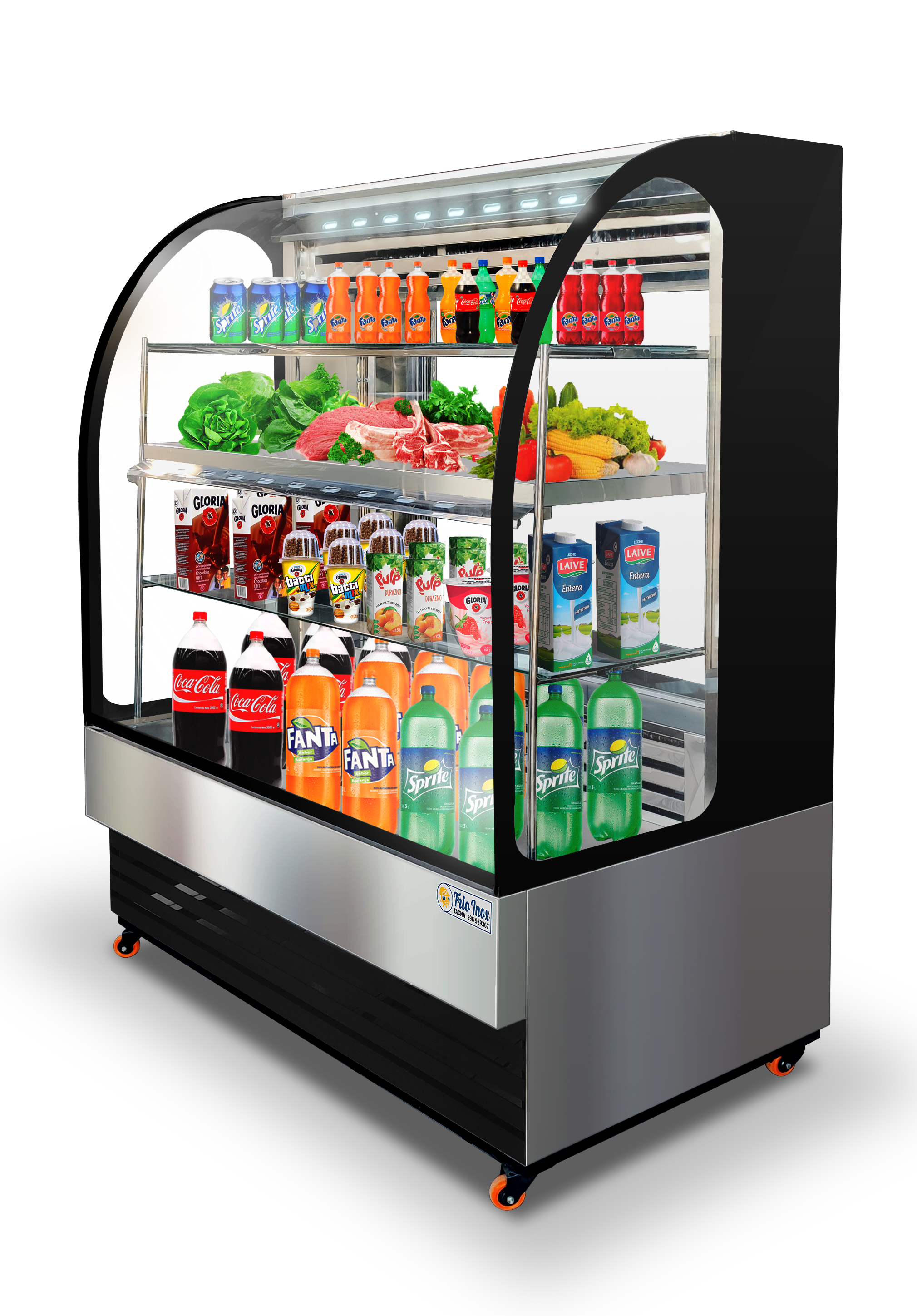 Vitrina multiuso panorámico, curvo marco negro, cap 850 lt