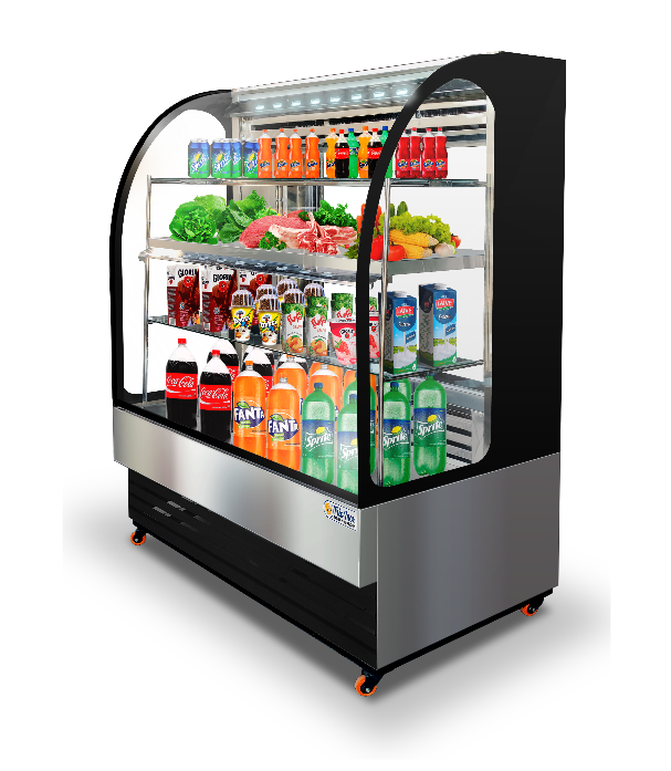 Vitrina multiuso panorámico, curvo marco negro, cap 400 lt